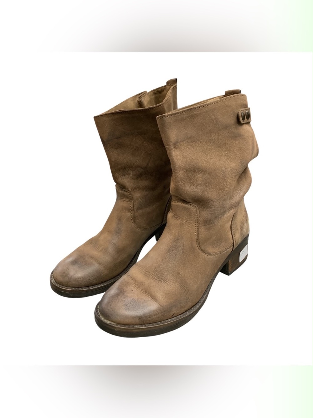 Moma Brown Leather Mid-Calf Heeled Boots S8.5